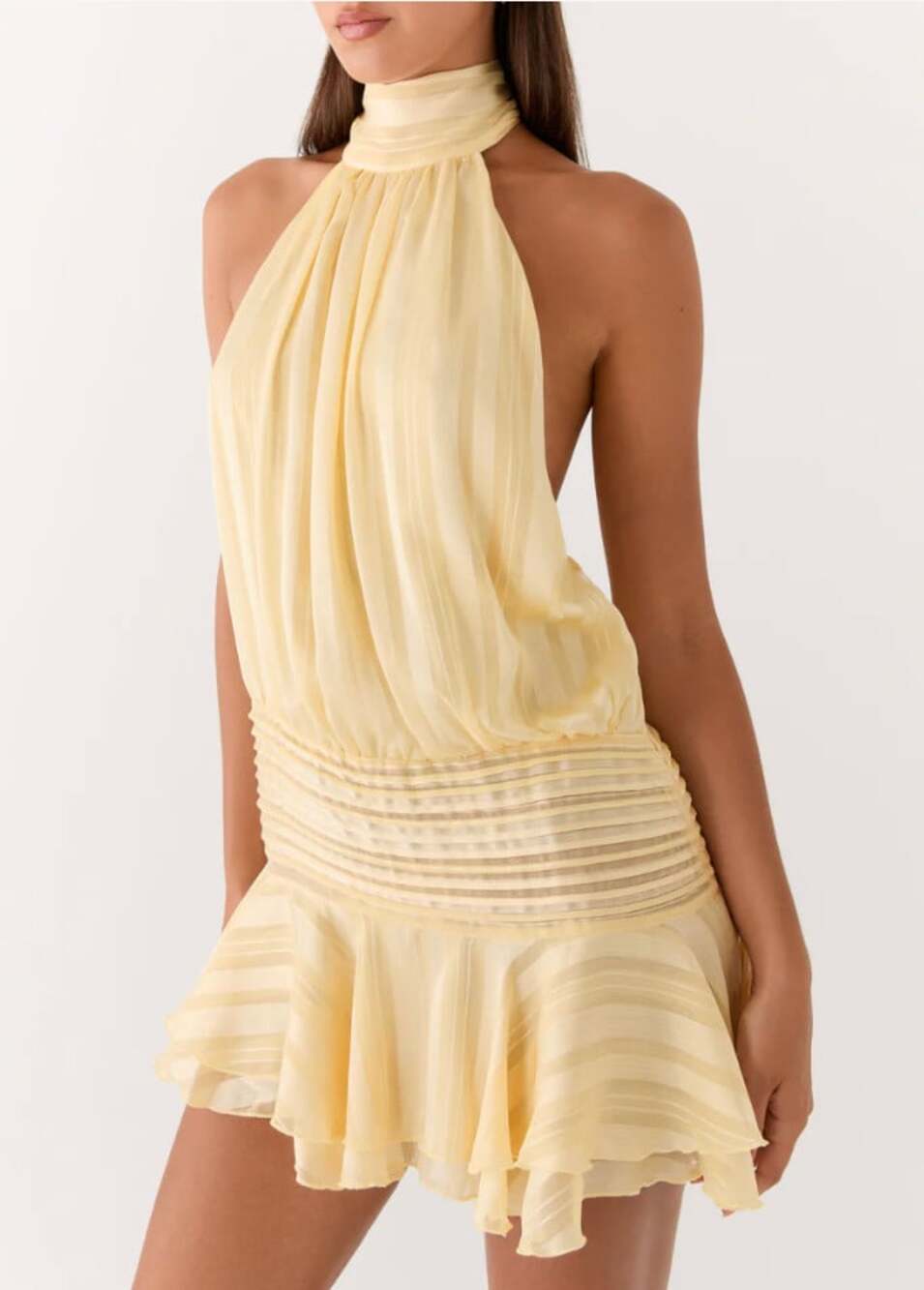 Peppermayo NWT Willow Chiffon Mini Dress in Butter Yellow Size 12 Open Back - Picture 1 of 9
